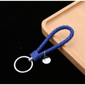 100 PCS Woven Leather Cord Keychain Car Pendant Leather Key Ring Baotou With Small Round Piece(Royal Blue)