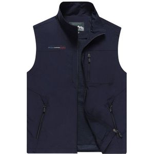 Men Sleeveless Stand Collar Loose Vest Multi-pockets Vest (Color:Dark Blue Size:M)