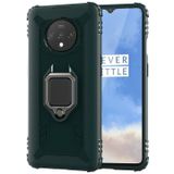 For OnePlus 7T Carbon Fiber Protective Case with 360 Degree Rotating Ring Holder(Green)