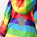 Autumn and Winter Children Fleece Rainbow Striped Diagonal Zipper Hooded Windbreaker  Height:90cm(Multicolor)