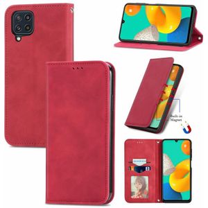 For Samsung Galaxy M32 Retro Skin Feel Business Magnetic Horizontal Flip Leather Case with Holder & Card Slots & Wallet & Photo Frame(Red)