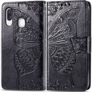 Butterfly Love Flowers Embossing Horizontal Flip Leather Case for Galaxy A40  with Holder & Card Slots & Wallet & Lanyard (Black)