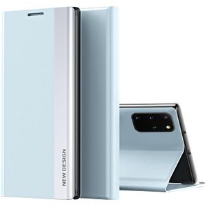 For Samsung Galaxy S20 Side Electroplated Magnetic Ultra-Thin Horizontal Flip Leather Case with Holder(Light Blue)