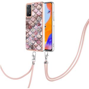 Voor Xiaomi Redmi Note 11 Pro 5G / 4G Globale Electroplating IMD TPU -telefoonhoesje met lanyard (roze schalen)