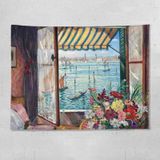 Sea View Window Background Cloth Fresh Bedroom Homestay Decoration Wall Cloth Tapestry  Size: 200x150cm(Window-12)
