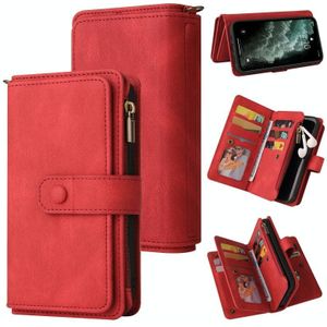 Skin Feel PU + TPU horizontale flip lederen geval met houder  15 kaarten slot  portemonnee & rits zak & lanyard voor iPhone 11 Pro Max (rood)