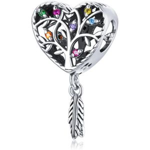 S925 Sterling Silver Heart-shaped Tree Of Life Beads DIY Bracelet Necklace Accessories