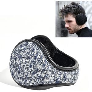 2 PCS DEZ01 Winter Men Checkered Pattern Plush Foldable Warm Earmuffs Ear Bag  Size: Free Size(Blue and White)