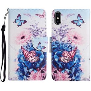 Geschilderd Patroon Horizontale Flip Lederen Case met Houder & Card Slot & Portemonnee voor iPhone XS MAX (Purple Butterfly)