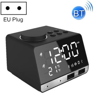 K11 Bluetooth spreker creatieve digitale muziek klok Display wekkerradio met dubbele USB-Interface  ondersteunt U schijf / TF kaart / FM / AUX  EU Plug(Black)