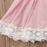 Girls Lace Princess Dress Trumpet Sleeve Three-dimensional Flower Dress  Kid size:120cm(Pink)