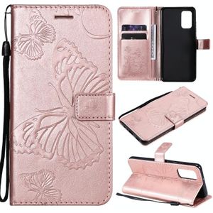 Voor Samsung Galaxy A32 4G Drukt Printing Butterfly Patroon Horizontale Flip PU Lederen Case met Houder & Card Slots & Wallet & Lanyard (Rose Gold)