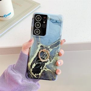 Four Corners Anti-Shattering Gold Marble IMD Phone Case with Metal Rhinestone Ring Holder For Samsung Galaxy S20 Ultra(Black LQ1)