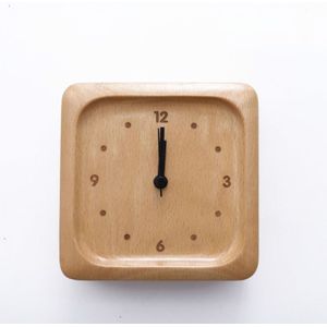 Simple Home Study Solid Wood Decorative Bedside Beech Alarm Clock(Square Figures)