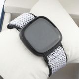 Voor Fitbit Versa 4 / Sense 2 Universal Wave Nylon horlogeband (wit zwart)