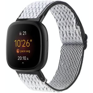 Voor Fitbit Versa 4 / Sense 2 Universal Wave Nylon horlogeband (wit zwart)