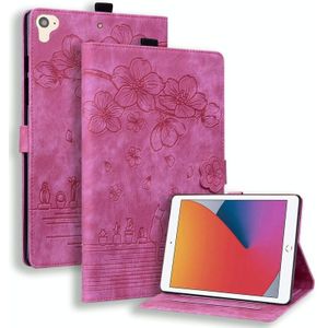 Voor iPad Pro 9.7/9.7 2018/2017 Cartoon Sakura Kat Reliëf Smart Leather Tablet Case (Rose Rood)