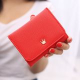 Short Mini Women Wallets Crown Decorated Fold PU Leather Coin Purse Card Holder(Red)