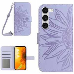 Voor Samsung Galaxy S23 + 5G Skin Feel Sun Flower Pattern Flip lederen telefoonhoes met lanyard