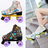 Volwassen kinderen Graffiti Roller Skates Schoenen Dubbele Rij Vierwielige Roller Skates Schoenen  Maat: 36 (Flash Wheel Black)