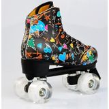 Volwassen kinderen Graffiti Roller Skates Schoenen Dubbele Rij Vierwielige Roller Skates Schoenen  Maat: 36 (Flash Wheel Black)