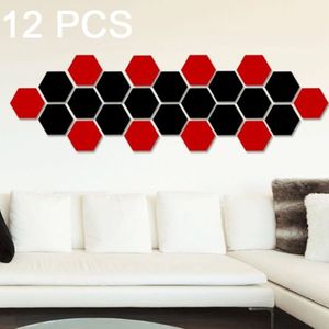 12 PCS 3D Hexagonal Mirror Wall Stickers Set  Size: 8*8cm (Black)