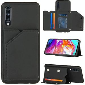 For Samsung Galaxy A70 & A70s Skin Feel PU + TPU + PC Back Cover Shockproof Case with Card Slots & Holder & Photo Frame(Black)