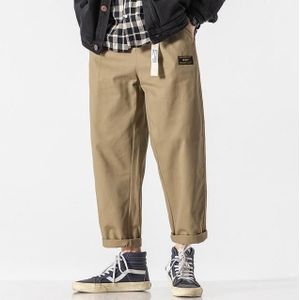 Spring and Autumn Loose Casual Cropped Trousers Cargo Pants for Men  with Detachable Belt (Color:0534 Khaki Size:L)