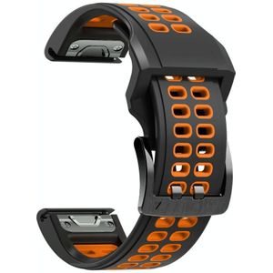 Voor Garmin Fenix 7x 26mm tweekleurige twee-gaten Siliconen Quick Release horlogeband (zwart oranje)