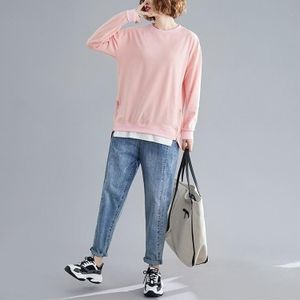 Loose Belly Slimming Top Plus Velvet Thick Sweater (Color:Pink Size:XXXL)