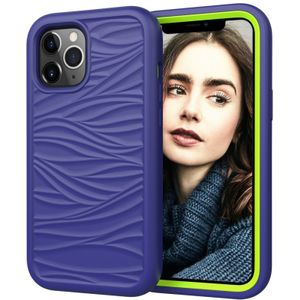 Voor iPhone 12 Pro Max Wave Pattern 3 in 1 Siliconen+PC Schokbestendige beschermhoes (Navy+Olivine)