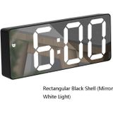 Mirror Bedside Alarm Clock Battery Plug-In Dual-Purpose LED Clock  Colour: Rectangular Black Shell (Mirror White Light)
