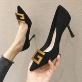 Dames Suede Hoge Hakken Stiletto Puntschoen Werkschoenen Professionele Etiquette Schoenen  Maat: 34 (Zwart 8cm)