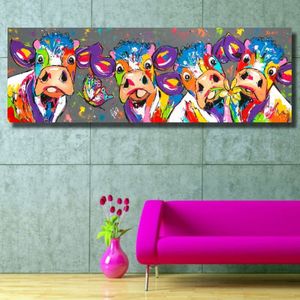 Kleurrijke koeien Home Decoratie canvas schilderij HD inkjet frameless schilderij kern  grootte: 40 × 120cm