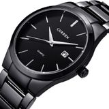 CURREN 8106 Fashion Business Calendar Waterproof Full Steel Quartz Watch(black case white face)