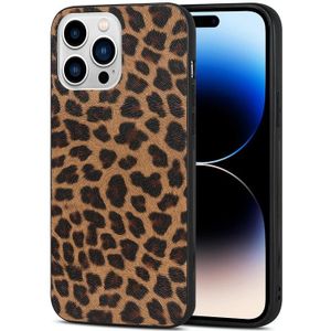 Voor iPhone 14 Pro Max TPU lederen telefoonhoes (gele luipaardtextuur)