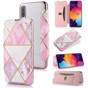 For Samsung Galaxy A50 Bronzing Plating PU + TPU Horizontal Flip Leather Case with Holder & Card Slot(Pink White)