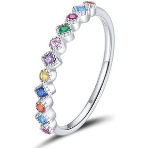 S925 Sterling Silver Colorful Zircon Women Ring  Size:6