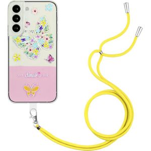 Voor Samsung Galaxy S23 5G Bronzing Butterfly Flower TPU-telefoonhoes met lanyard (kleurrijke vlinder)