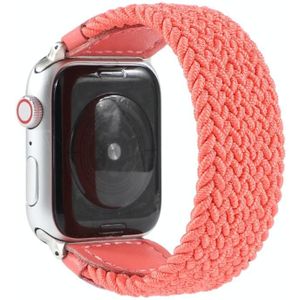 Nylon + Leather Braided Watchband For Apple Watch Series 6 & SE & 5 & 4 40mm / 3 & 2 & 1 38mm  Size:L(Rose Red)