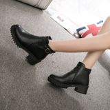 Ronde teen ritsen Chunky Boots korte pluche vierkante hakken enkellaars voor vrouwen  grootte: 35 (zwart)