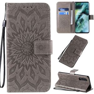 For OPPO Find X2 Pressed Printing Sunflower Pattern Horizontal Flip PU Leather Case with Holder & Card Slots & Wallet & Lanyard(Grey)