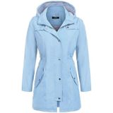 Casual  Women Waterproof Waist Hooded Long Coat(Sky Blue)