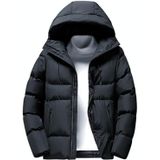 Winter Casual Loose Thick Solid Color Hooded Cotton Jacket for Men (Color:Black Size:XXXXL)