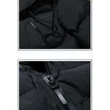 Winter Casual Loose Thick Solid Color Hooded Cotton Jacket for Men (Color:Black Size:XXXXL)