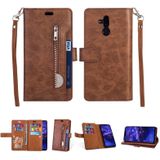 For Huawei Mate 20 lite Multifunctional Zipper Horizontal Flip Leather Case with Holder & Wallet & 9 Card Slots & Lanyard(Brown)