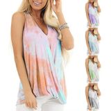 Tie-Dye Print V-hals Vest T-shirt voor dames (Kleur: Groen Maat: XXXL)