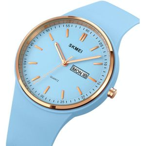 SKMEI 1747 Simple Bar scale Dial Silicone Strap Quartz Watch for Ladies(Light Blue)