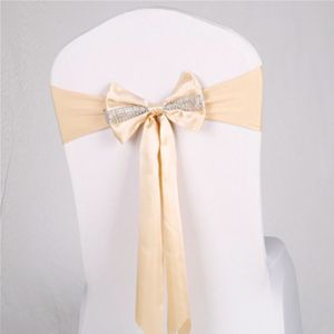 For Wedding Events Party Ceremony Banquet Christmas Decoration Chair Sash Bow Elastic Chair Ribbon Back Tie Bands Chair Sashes(Champagne)