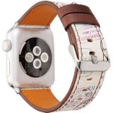 For Apple Watch Series 3 & 2 & 1 42mm Retro Flower Series Postmark Pattern  Wrist Watch Genuine Leather Band